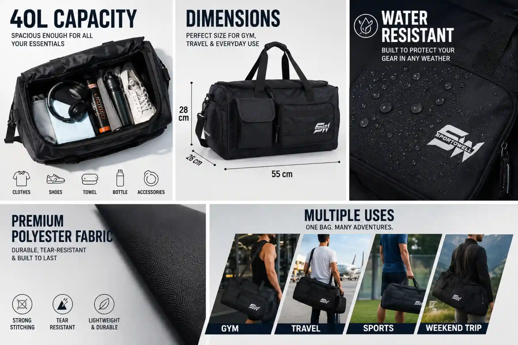 Sportowell Sports Duffle Bag for Travel and Sports